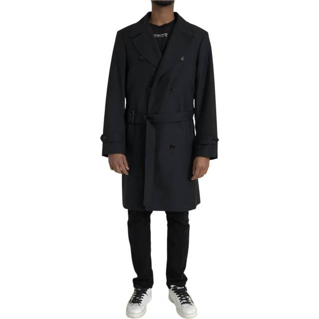 Dolce & Gabbana, Kappa, Herr, L, Polyester, Svart Lång Trench Coat Jacka - black (L)