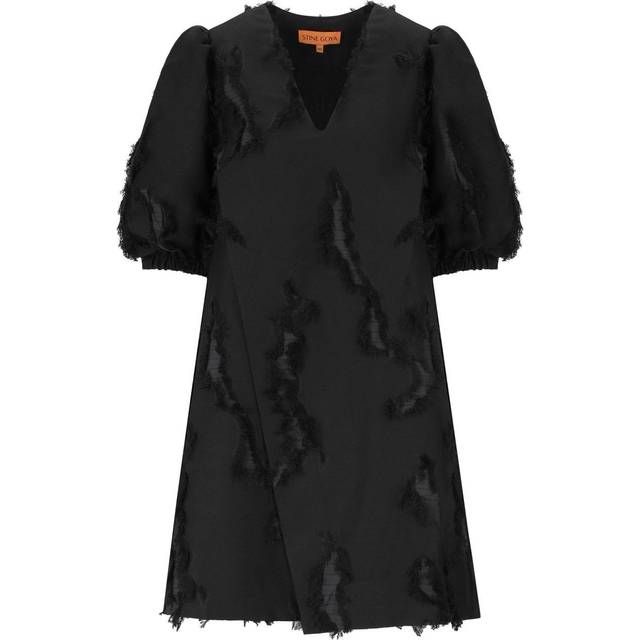 Stine Goya Puffy Sleeves Mini Dress, 2253 Fil Coupe Twill Dam Korta Klänningar Stl. XXS - Från Magasin - Jet Black (XXS)