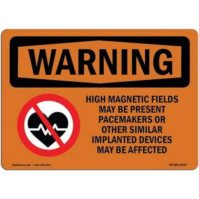 SignMission OS-WS-P-710-L-12637 OSHA Warning Sign - High Magnetic Fields Pacemakers