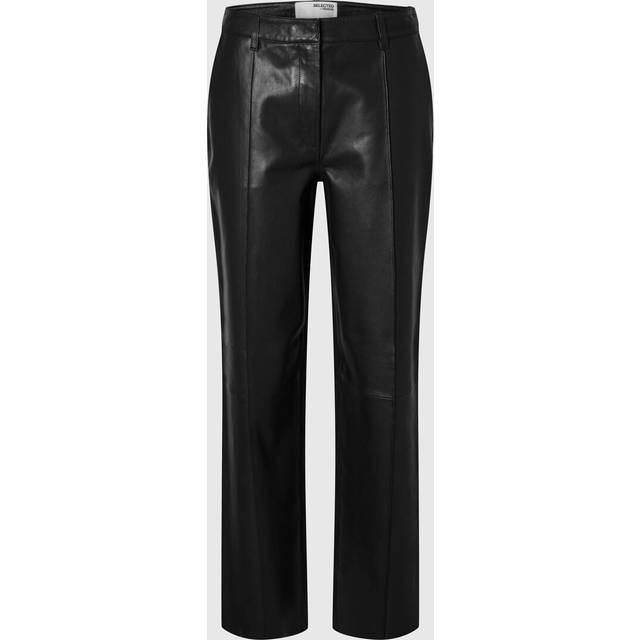 Selected FEMME - Skinnbyxor slfAnnemai MW Leather Pant - Svart