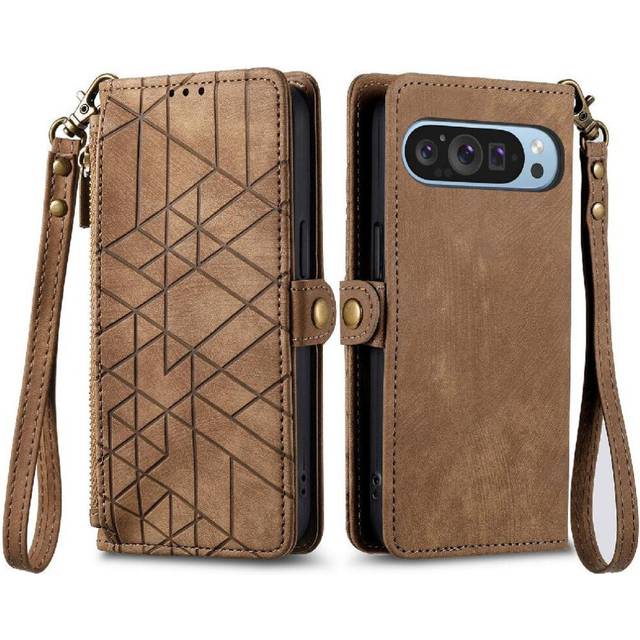 (Brown) Flip Case for Google Pixel 9 Pro Leather Case Simple Business Wallet Shockproof Flip Cover