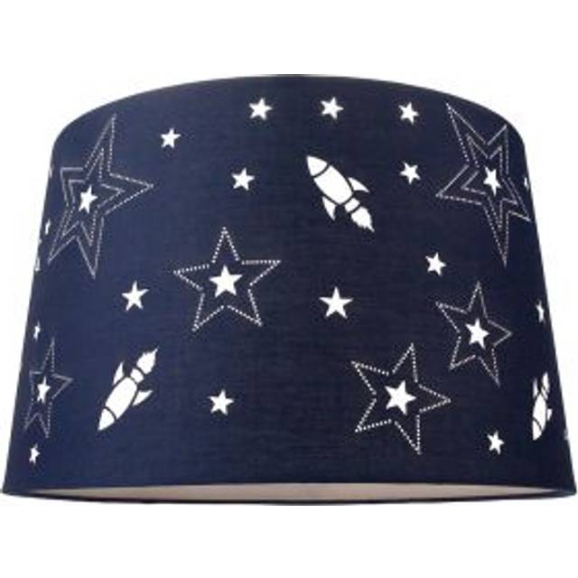 Fun Rockets and Stars Childrens/Kids Cotton Bedroom Shade or Lamp - Blue - 12 inches