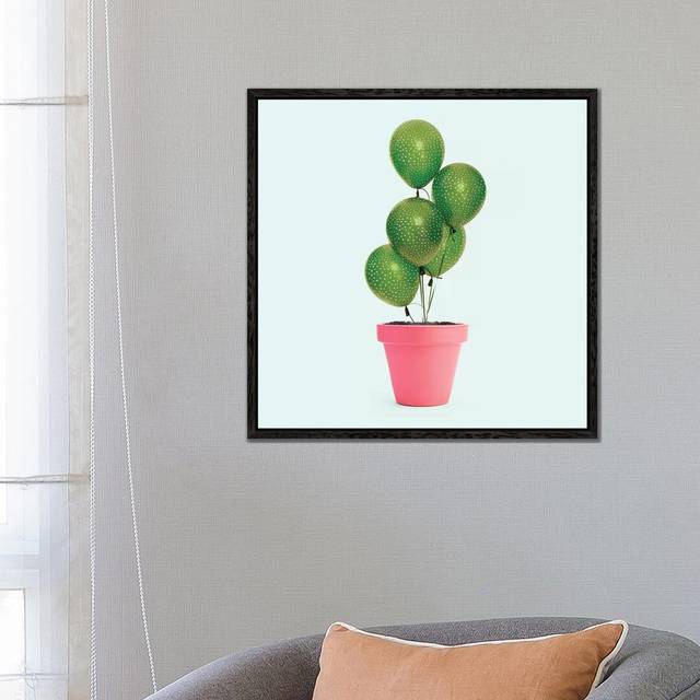 Cactus Balloon by Paul Fuentes - Graphic Art Print on Canvas - Black Framed (93.98 cm H x 93.98 cm W)