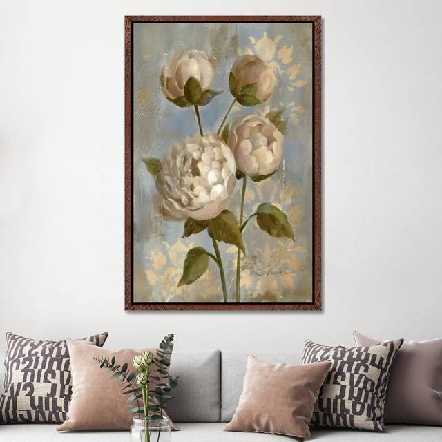 Peony on Soft Blue - Classic Wood Floater Framed (152.4cm H x 101.6cm W x 3.81cm D)