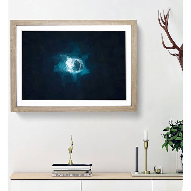 The Moon Passing the Sun in Abstract - Picture Frame Graphic Art Print - Oak Framed (36cm H x 48cm W x 2cm D)