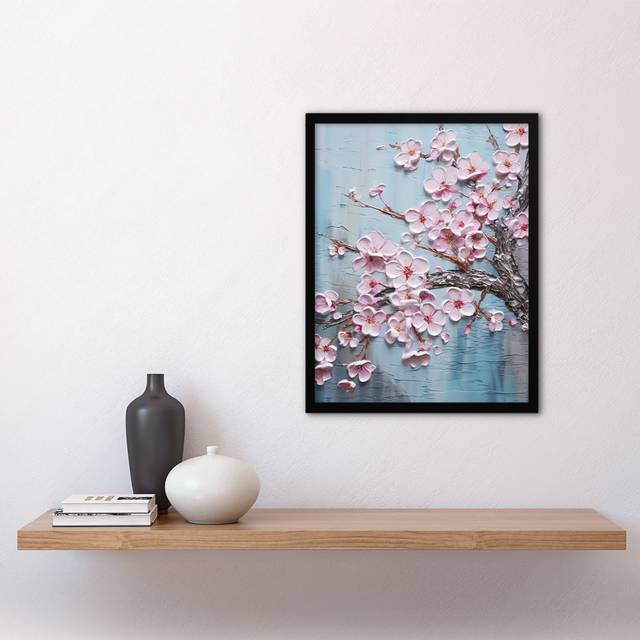 Cherry Blossom - Single Picture Frame Art Prints - Multicoloured (43.3cm H X 33.3cm W)