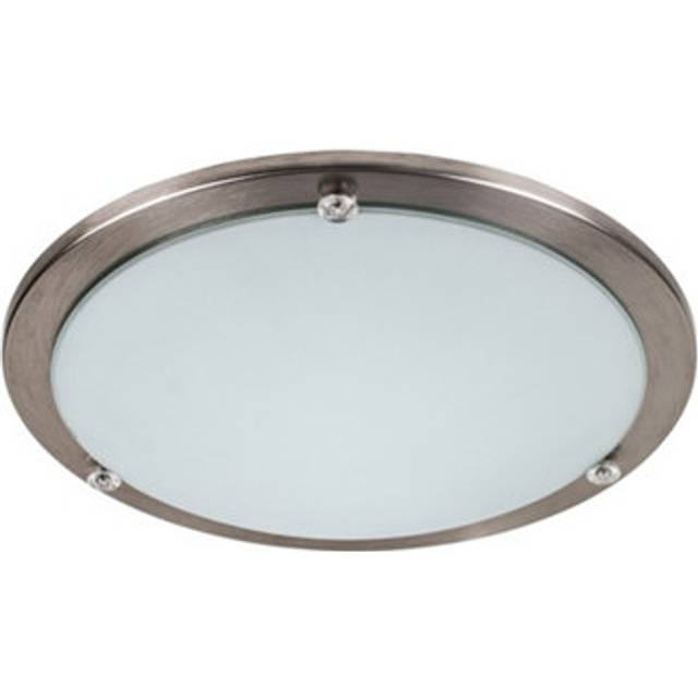 Modern Bezel Chrome and Frosted Opal White Glass Flush Round Disc Ceiling Light Fitting - Complete with a 4w LED Candle Bulb [3000K Warm White]