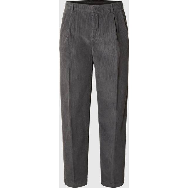 Selected Homme – Tristan – Grå manchesterbyxor med ledig passform-Grå/a