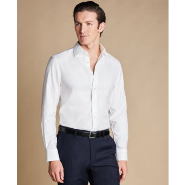 Non-Iron Twill Cotton Formal Shirt - White Single Cuff by Charles Tyrwhitt (Medium)