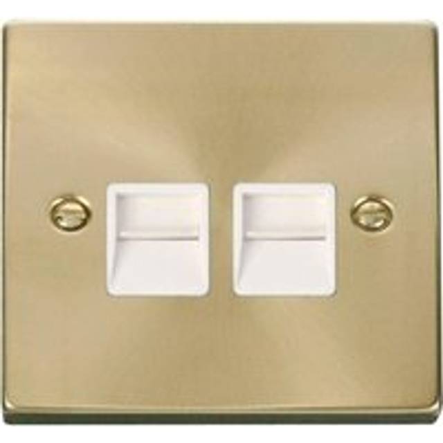 Satin / Brushed Brass Master Telephone Twin Socket - White Trim Se Home