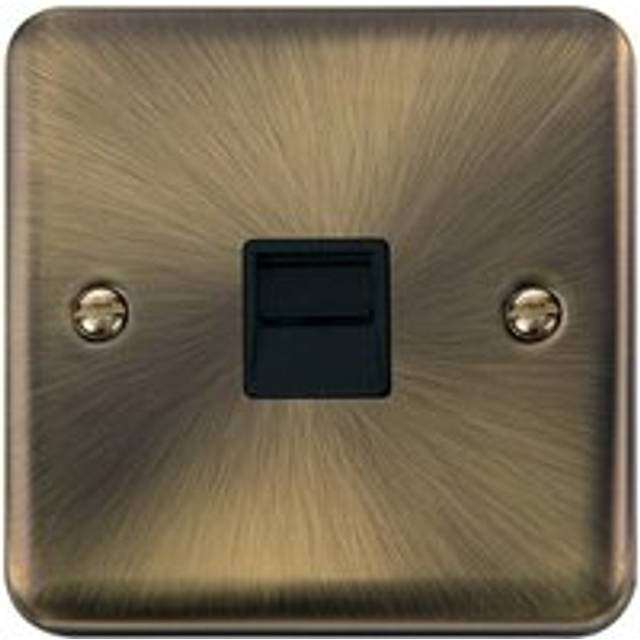 Curved Antique Brass Secondary Telephone Single Socket - Black Trim - SE Home