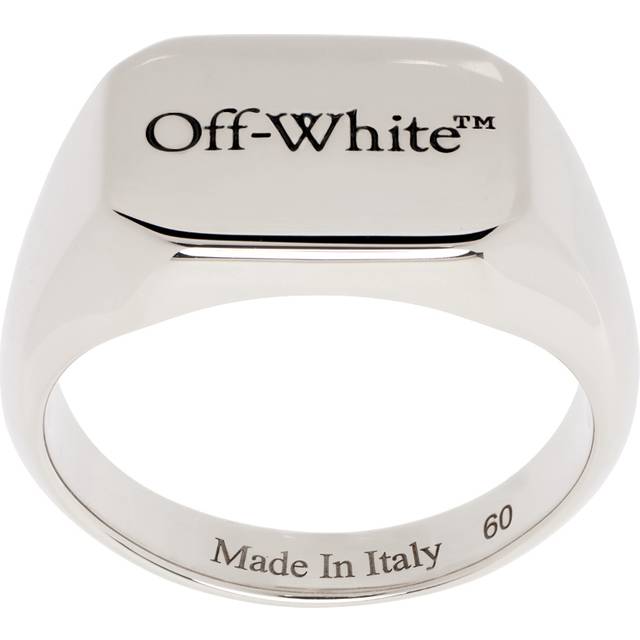 Off-White Silver Rectangular Logo Ring - SILVER - BLACK - FR 62