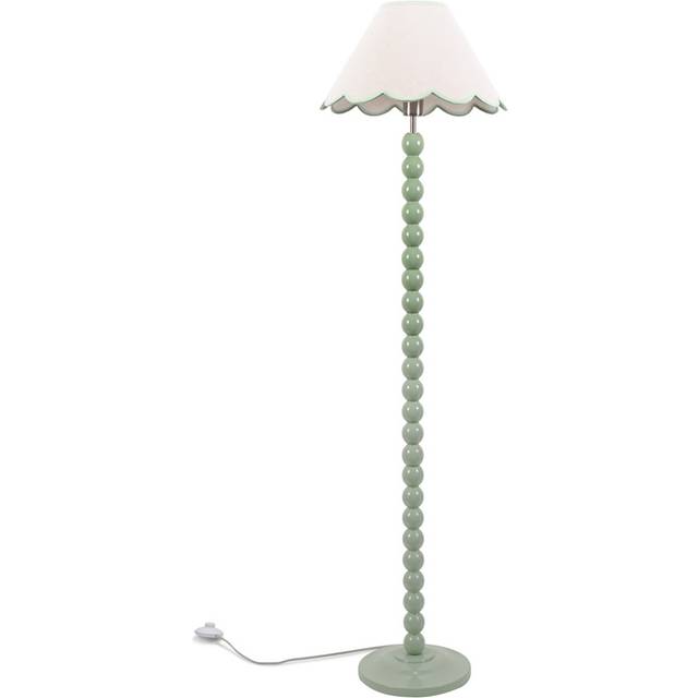ValueLights Bobbins Natural and Green Scallop Shade Sage Green LED Floor Lamp - 144 x 39 x 39cm