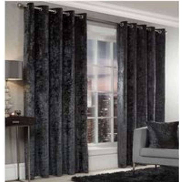 Essential Living Crushed Velvet Eyelet Ring Top Curtains Charcoal 168cm x 229cm, Grey