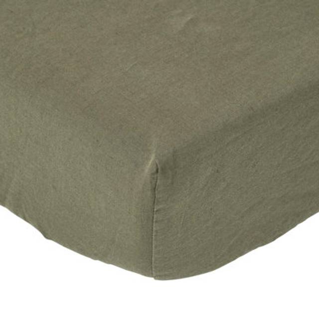 Homescapes French Flax Linen & Luxury Cotton Single Fitted Sheet, 30 cm Deep, Khaki Green, Elasticated, OEKO-TEX Certified, Machine Washable, 180 GSM