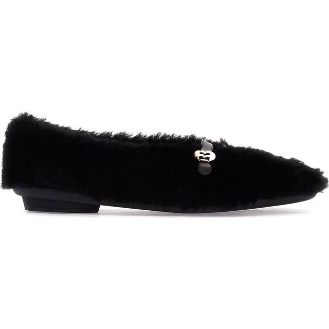 Ferragamo Women's "noella Fur" Shearling Ballet Flats in Black | Size 10 | 0776270 (10)