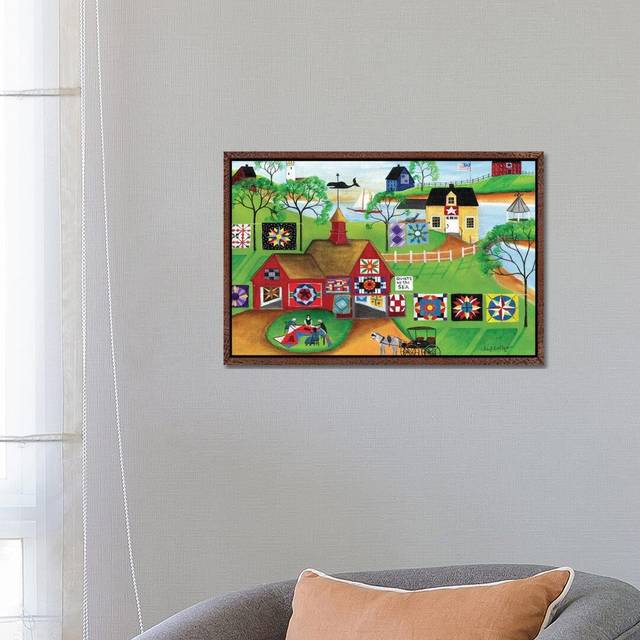 By the Sea Red Barn Quilt Makers by Cheryl Bartley - Graphic Art Print on Canvas - Classic Brown Wood Framed (66.04 cm H x 45.72 cm W)
