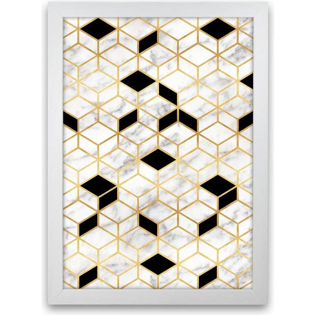 Marble Cubes - Graphic Art Print on Paper - White Framed (88cm H x 64cm W x 3cm D)