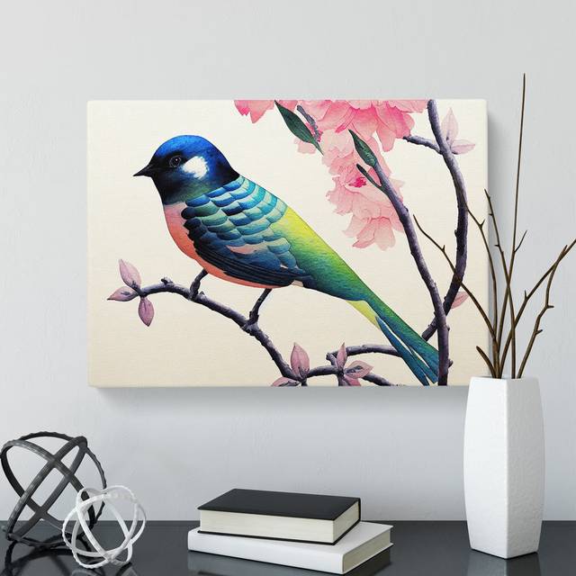 Watercolour Swallow Bird Vol.1 - Wrapped Canvas Painting - Blue;Green;Pink;Ivory (35cm H X 50cm W)
