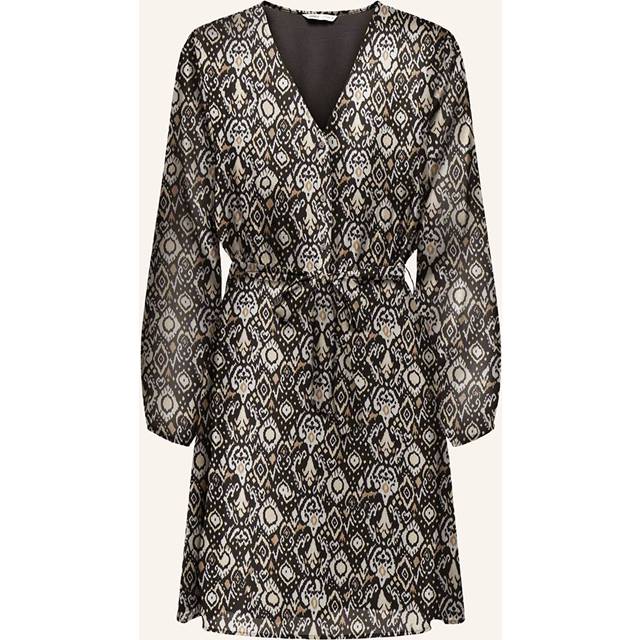 V-Neck Mini Dress - Black Print - L