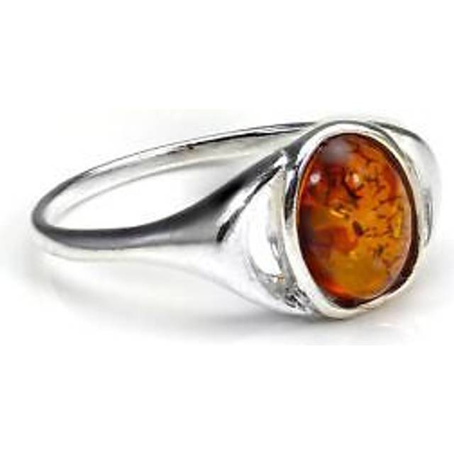 Small 925 sterling silver & baltic amber oval ring / rings / sizes j - r