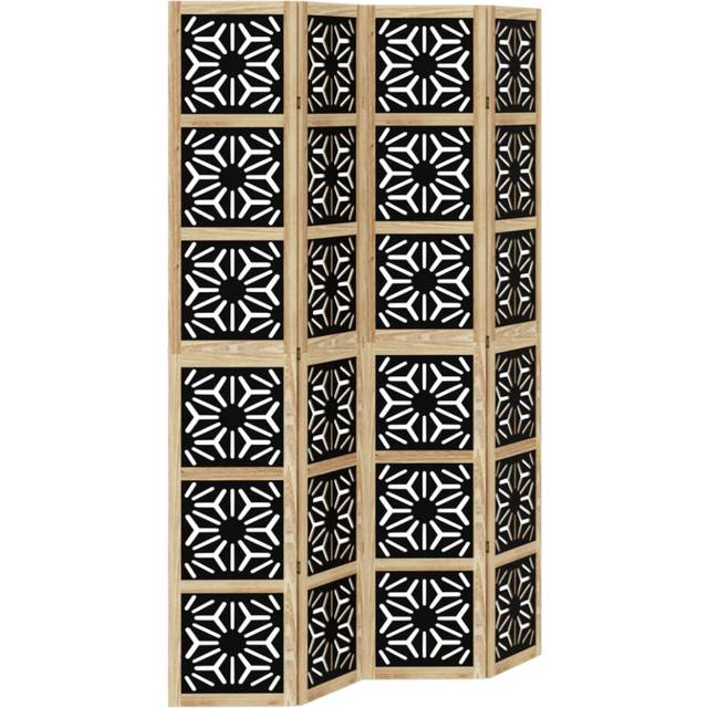vidaXL Room Divider 4 Panels Privacy Screen Brown & Black Solid Wood Paulownia