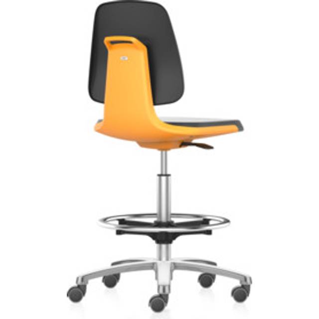 bimos high chair with sit-stop castors and foot ring, high chair with sit-stop castors and foot ring, vinyl upholstered seat, orange - black
