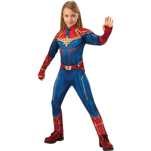 Kids Deluxe Captain Marvel Costume | Girl Superhero Costumes - Blue&#47;Red (XL)