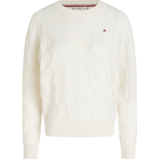 Tommy Hilfiger Soft Wool Crew Neck Sweater - White, White, Size L = Uk 12, Women - L = UK 12