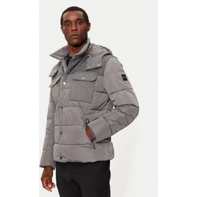 BOSS C-Caniel Cord Shoulder Hooded Quilted Jacket - Dark Grey, Dark Grey, Size 54=Uk44, Men - 54=UK44