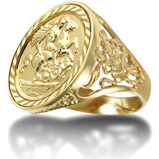 (Z+3) Jewelco London Men's Solid 9ct Gold Dragon Slayer St George & Dragon Medallion Ring (Full Sov Size) - JRN175-F-SG