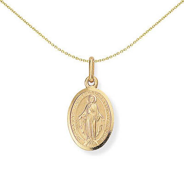 Jewelco London 9ct Gold Miraculous Madonna (Virgin Mary) Medallion Charm Pendant 9x19mm - FANR02036