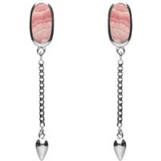 Sterling Silver Rhodochrosite Lineaire Medium Drop Stud Earrings