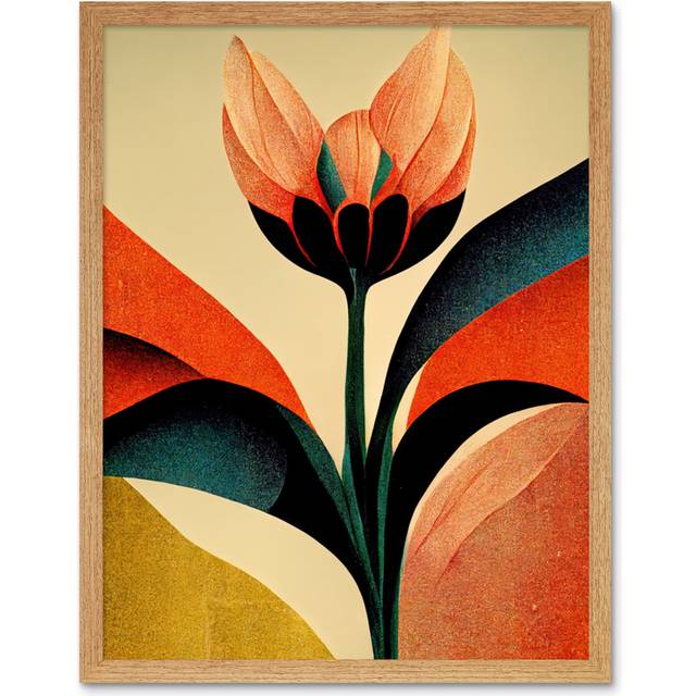 Abstract Flower Art Deco Symmetry - Graphic Art - Light Brown Framed Paper (25.9cm H x 20.6cm W)