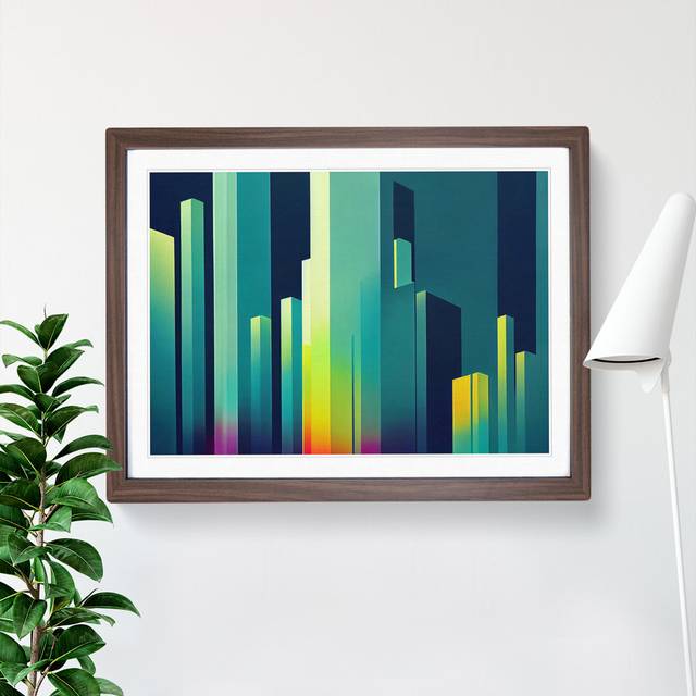 Gorgeous Abstract City Skyline - Picture Frame Graphic Art - Walnut Framed (25cm H x 34cm W x 2cm D)