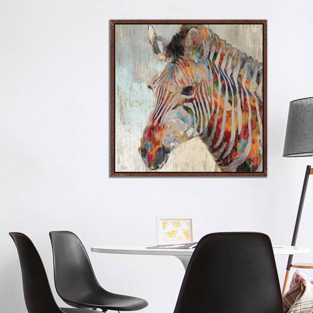 'Paint Splash Zebra' by Nan Print on Wrapped Canvas - Classic Wood Floater Framed (93.98 cm H x 93.98 cm W)