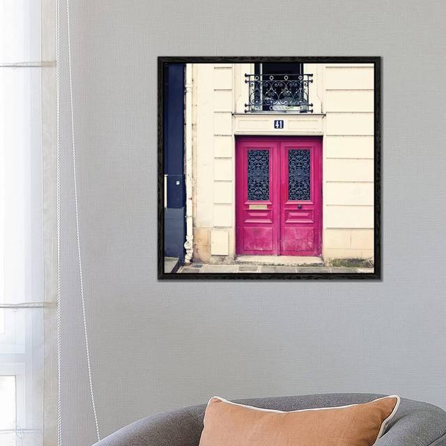 Paris Pink Door by Caroline Mint - Photograph Print on Canvas - Black Framed (66.04 cm H x 66.04 cm W)