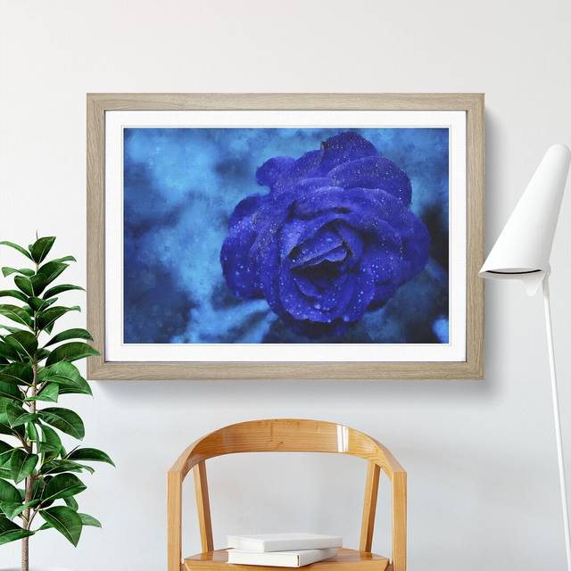 Blue Rose Flower Vol.2 - Picture Frame Painting - Oak Framed (27cm H x 36cm W x 2cm D)