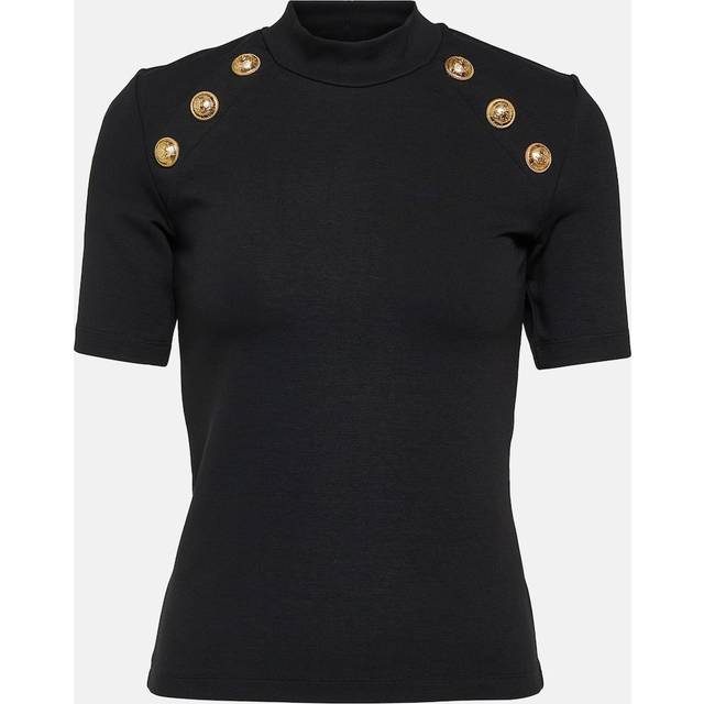 6-Button Raglan-Sleeve Stretch T-Shirt - BLACK - X-Small
