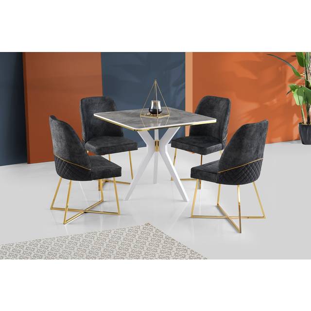 Ferro 87cm L x 87cm W Dining Table - Gold;White;Grey