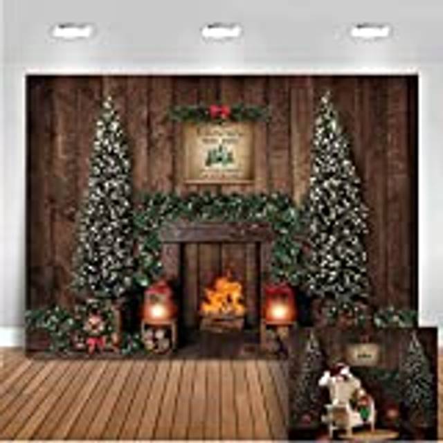 Rustik trävägg jul fotografi bakgrund öppen spis julgran fotobås bakgrund vintage oljeljus vardagsrum 240 x 180 cm
