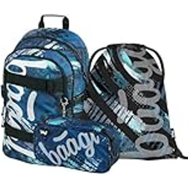 Baagl skolryggsäck set pojkar flickor 3 delar, skolväska från 3 år. Klasse, grundskola skolväska med bröstbälte, ergonomisk skolväska, skate strukturer, 25 Liter