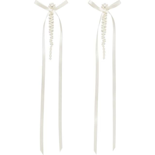 Simone Rocha Off-White Bow Ribbon Drip Earrings - Pearl/Ivory - UNI