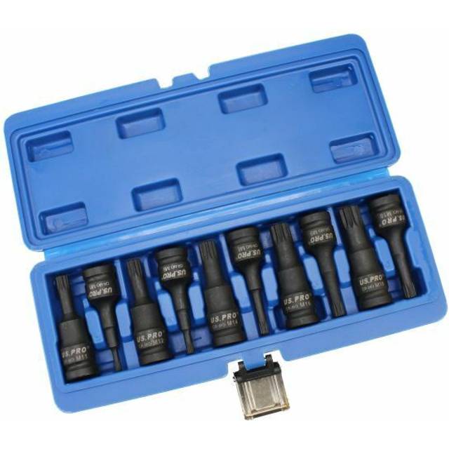 "US PRO Tools 10 Piece 1/2"" Dr Impact Spline Bit Socket Set M5 - M18 3639"