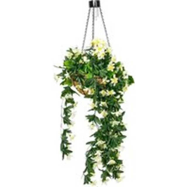 Artificial Duranta White Flowers Hanging Basket with Solar Light 26cm - Multi - One Size