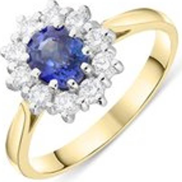 18ct Yellow Gold 0.90ct Sapphire Diamond Oval Cluster Ring