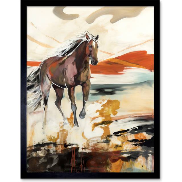 Kable Horse Galloping Across A Barren Desert Landscape - Single Picture Frame Art Prints - Multicoloured (43.3cm H X 33.3cm W)