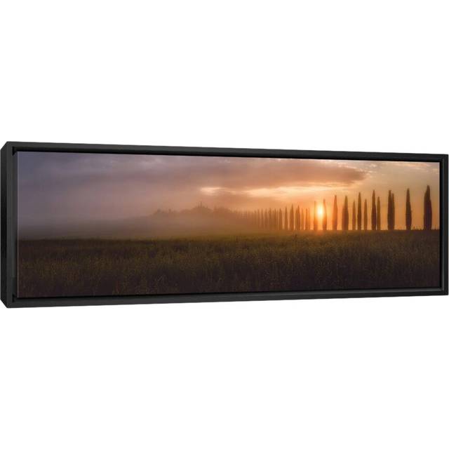 Tuscany Sunrising by Javier de la Torre - Floater Frame Panoramic Photograph on Canvas - Black Framed (30.48cm H x 91.44cm W x 3.81cm D)