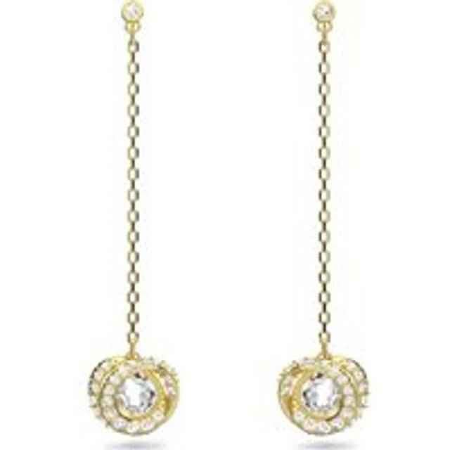 Swarovski Generation Yellow Gold Tone Plated Long White Crystal Drop Earrings - Gold