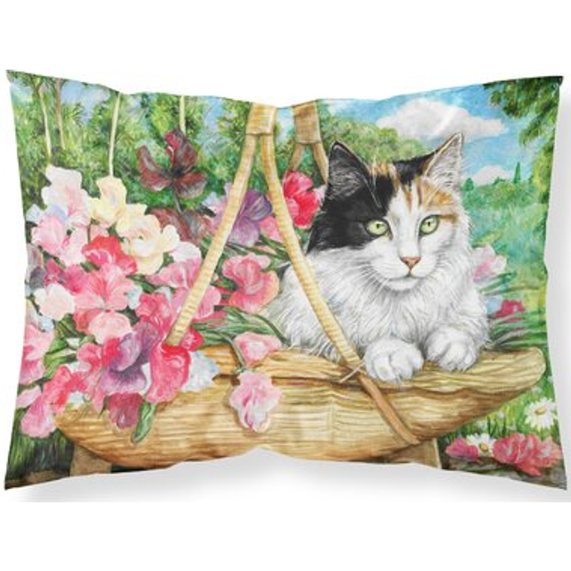 """""Caroline's Treasures """"""""Cat In Basket"""""""" Printed  Polyester Envelope Closure pillowcase  Standard  Multicolor"""""